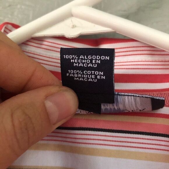 Jones New York petite Button Up Blouse coral stripe career office preppy PL - Picture 4 of 8